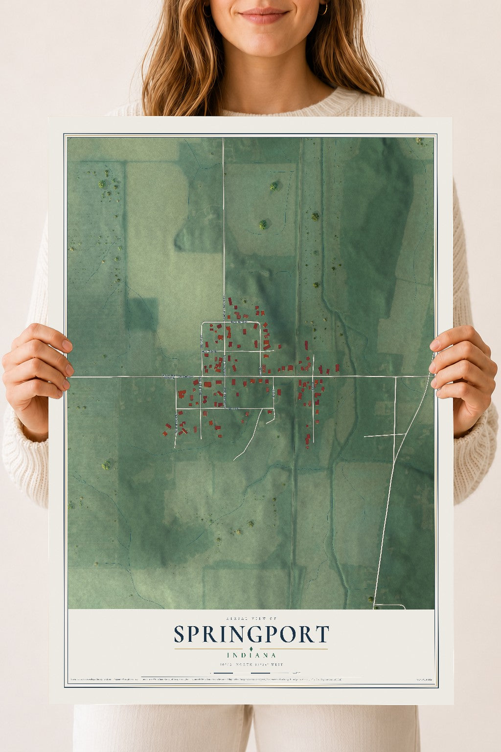 Map of Springport, Indiana, 18 x 24 inch unframed archival matte print