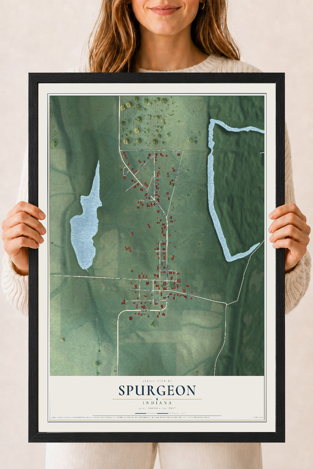 Map of Spurgeon, Indiana, 18 x 24 inch print in a black wood frame