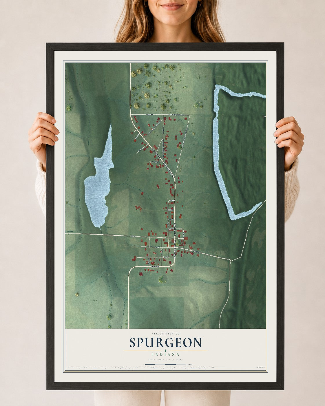 Map of Spurgeon, Indiana, 24 x 36 inch print in a black wood frame