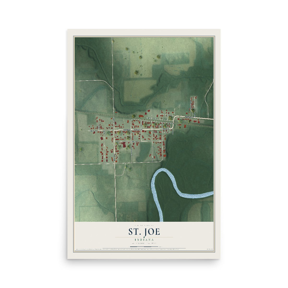 Map of St. Joe, Indiana, 12 x 18 inch unframed archival matte print