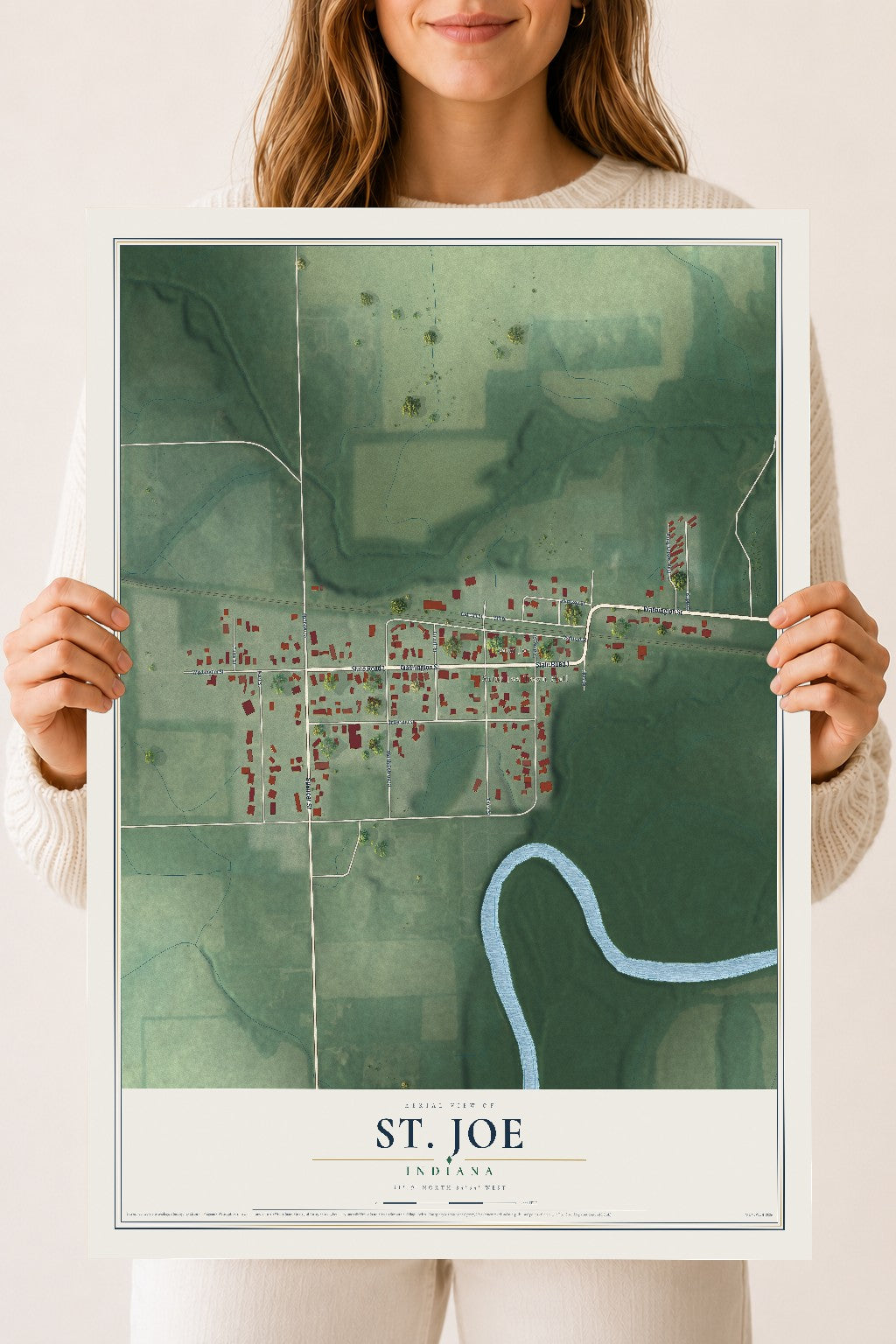 Map of St. Joe, Indiana, 18 x 24 inch unframed archival matte print
