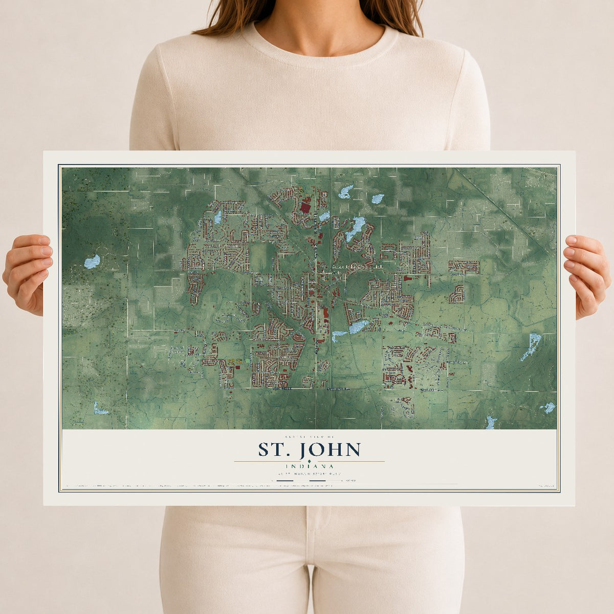Map of St. John, Indiana, 12 x 18 inch unframed archival matte print