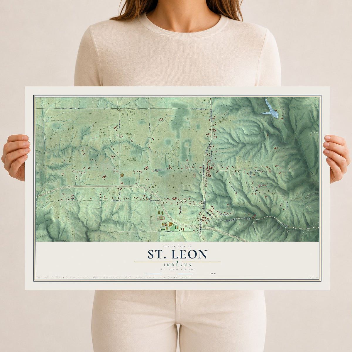 Map of St. Leon, Indiana, 12 x 18 inch unframed archival matte print