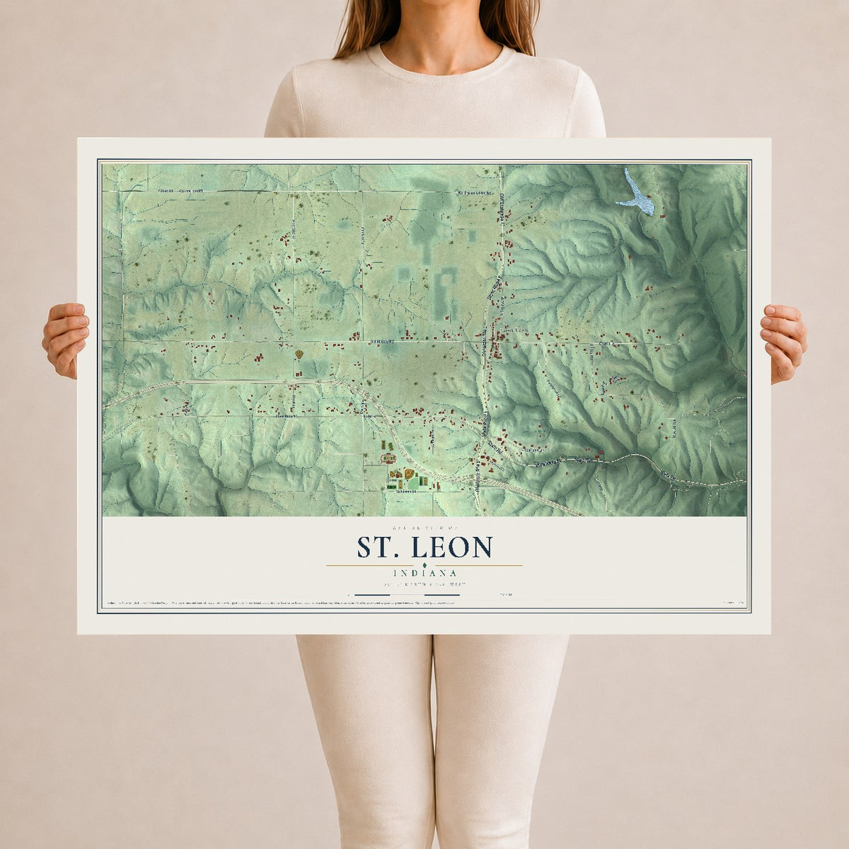 Map of St. Leon, Indiana, 24 x 36 inch unframed archival matte print