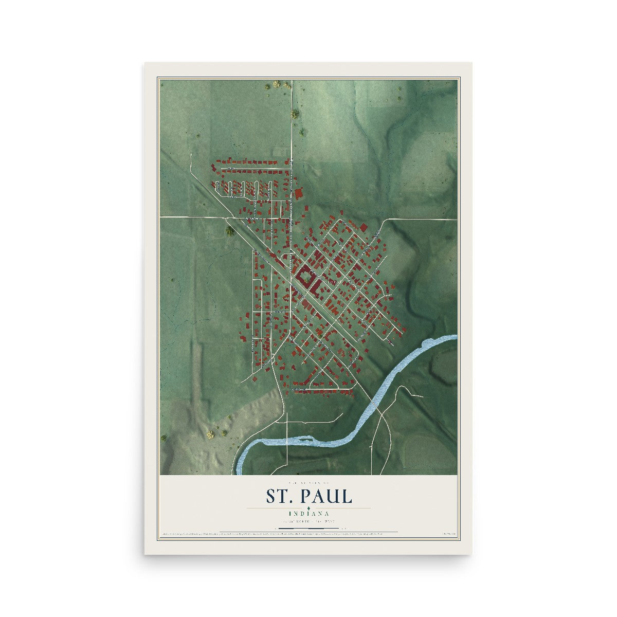 Map of St. Paul, Indiana, 12 x 18 inch unframed archival matte print