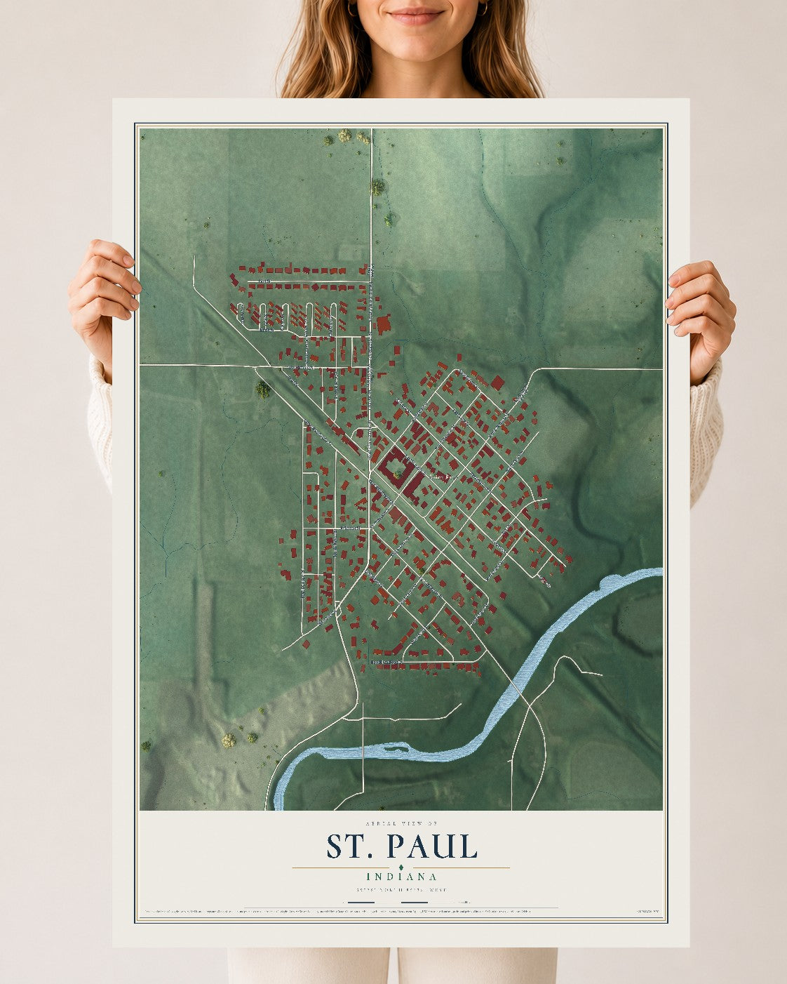 Map of St. Paul, Indiana, 24 x 36 inch unframed archival matte print