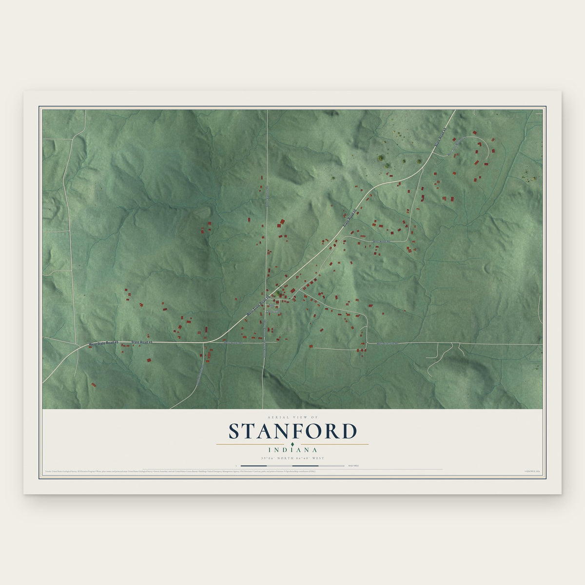 Stanford, Indiana map print, the full design