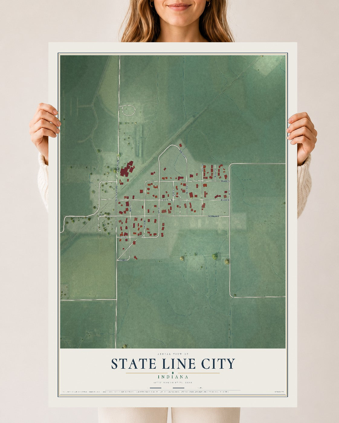 Map of State Line City, Indiana, 24 x 36 inch unframed archival matte print