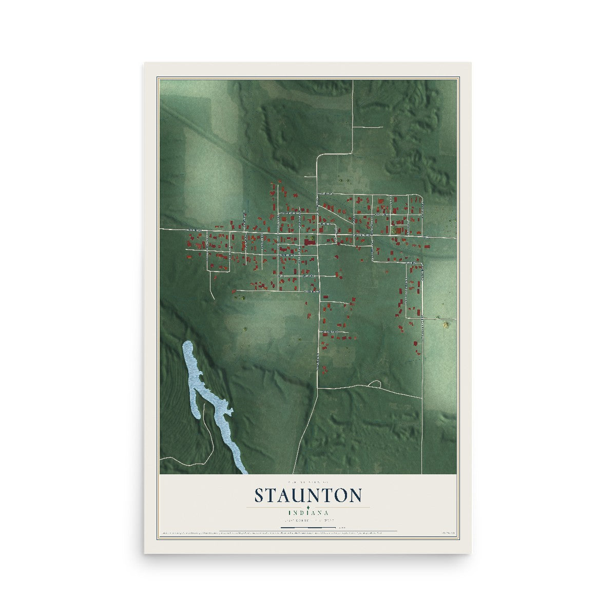 Map of Staunton, Indiana, 12 x 18 inch unframed archival matte print