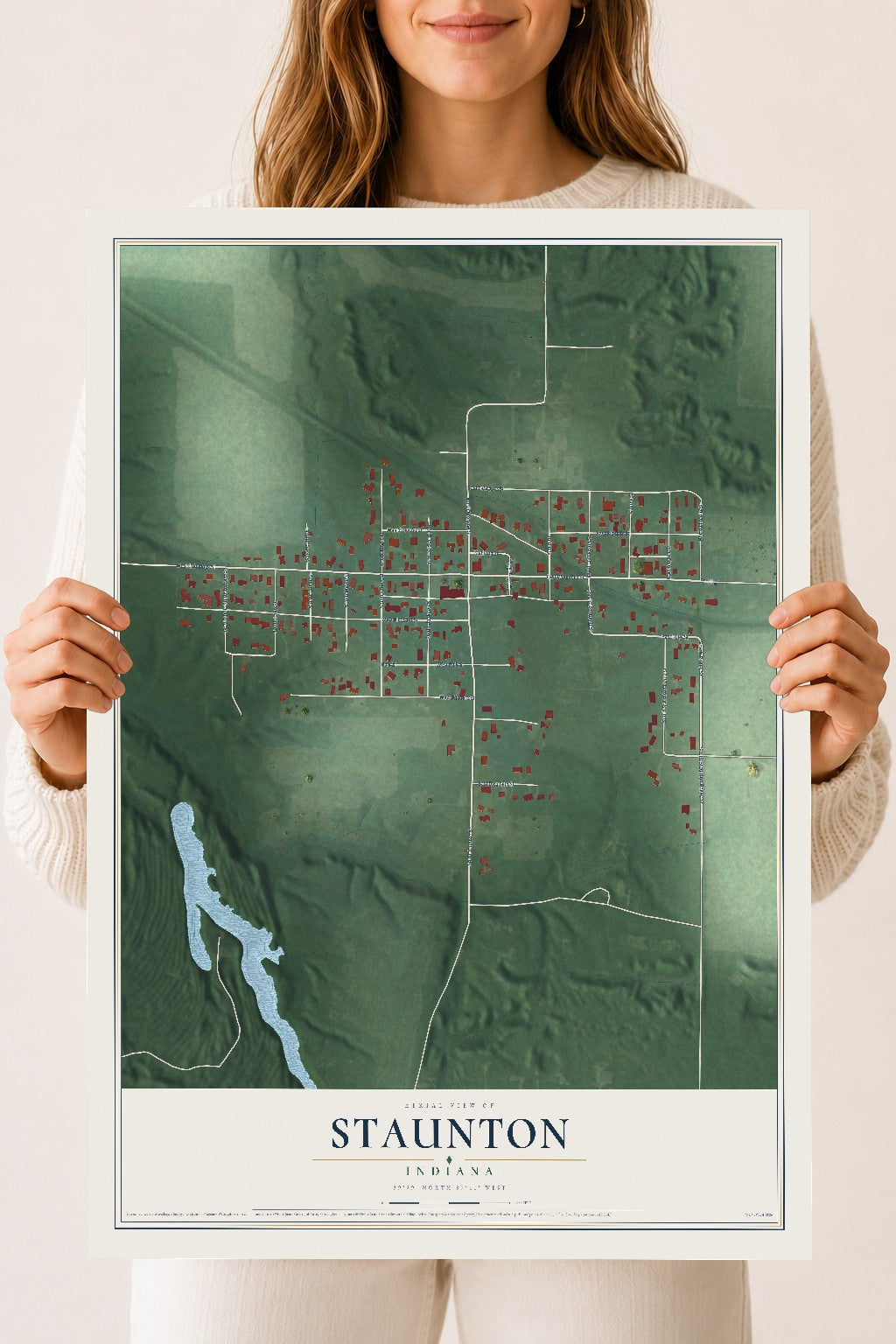 Map of Staunton, Indiana, 18 x 24 inch unframed archival matte print