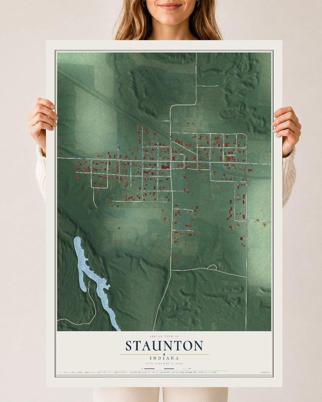 Map of Staunton, Indiana, 24 x 36 inch unframed archival matte print