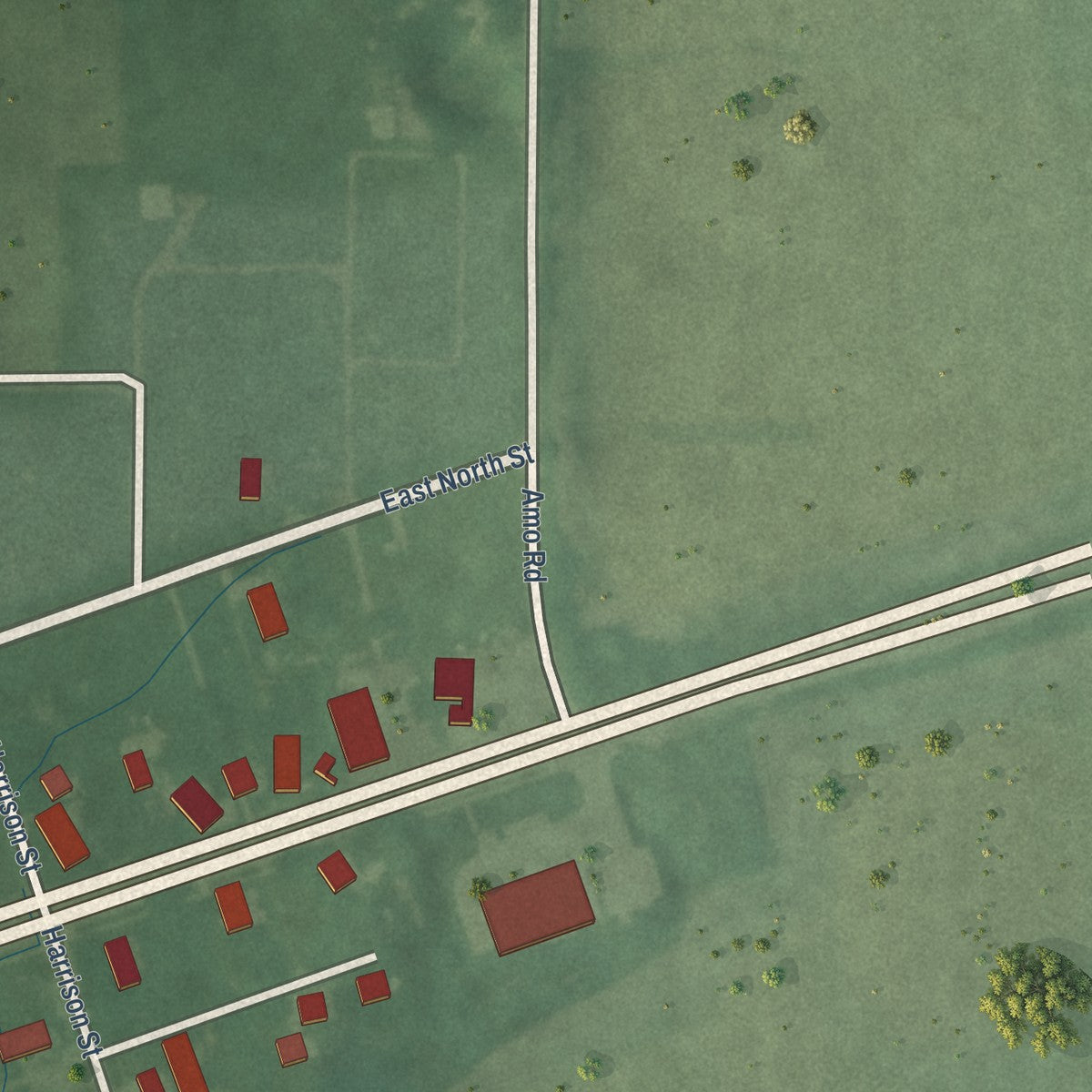 Second close-up of the map of Stilesville, Indiana print showing more streets and buildings