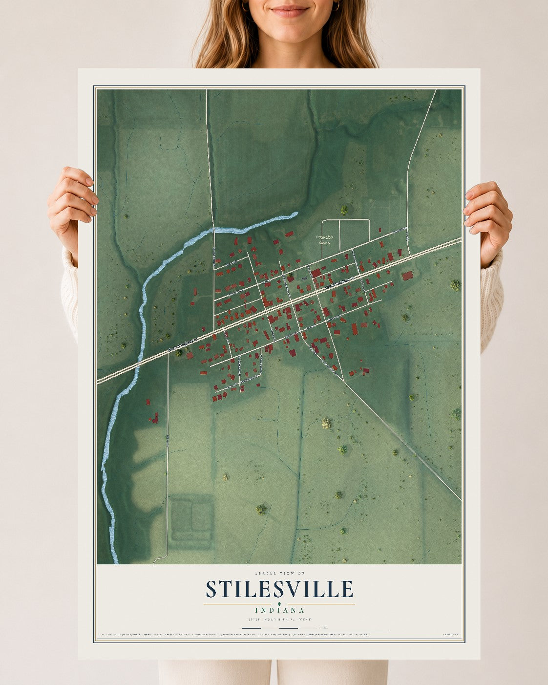 Map of Stilesville, Indiana, 24 x 36 inch unframed archival matte print