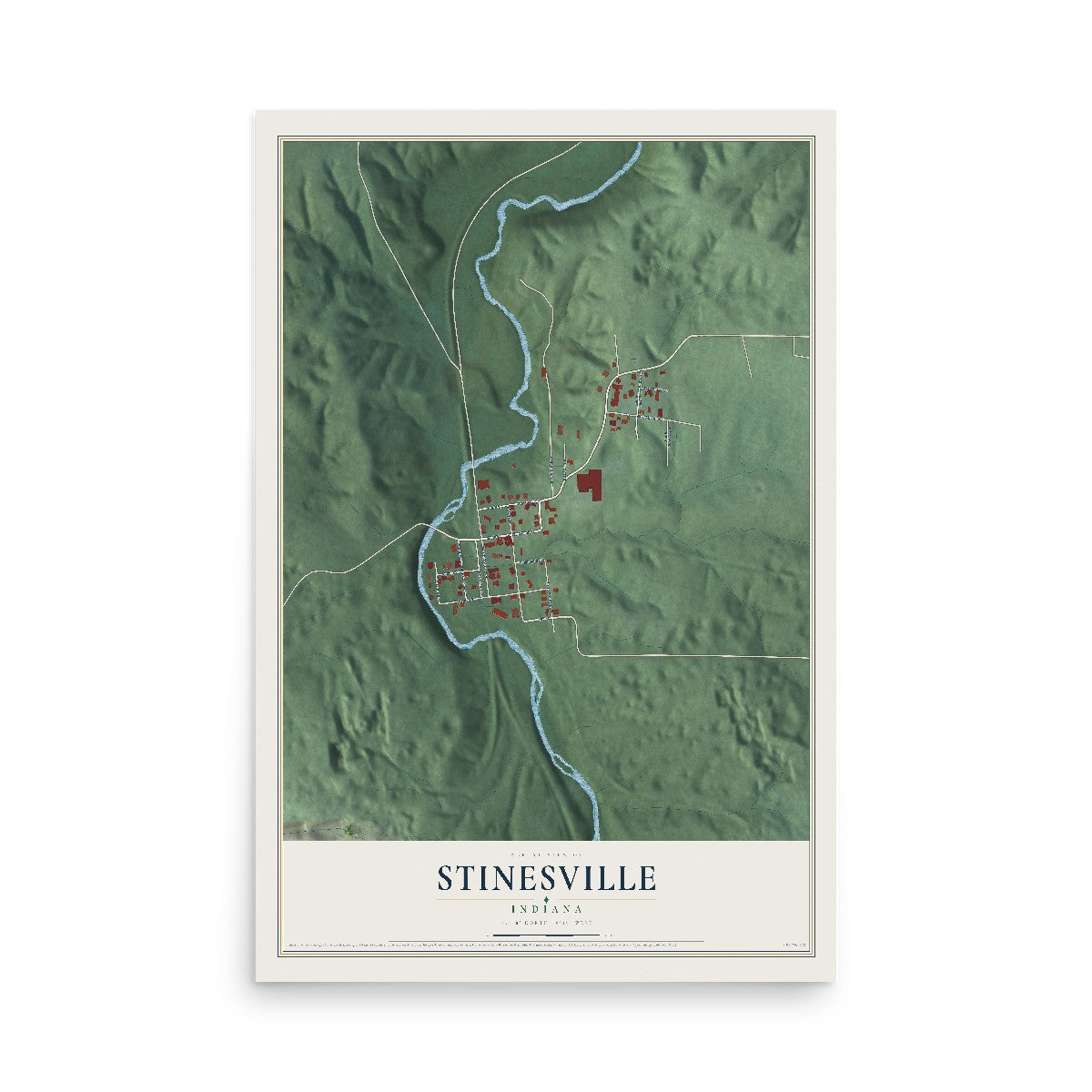 Map of Stinesville, Indiana, 12 x 18 inch unframed archival matte print