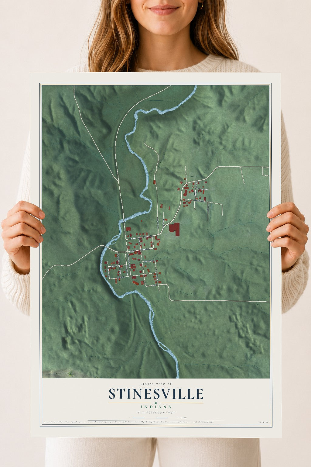 Map of Stinesville, Indiana, 18 x 24 inch unframed archival matte print