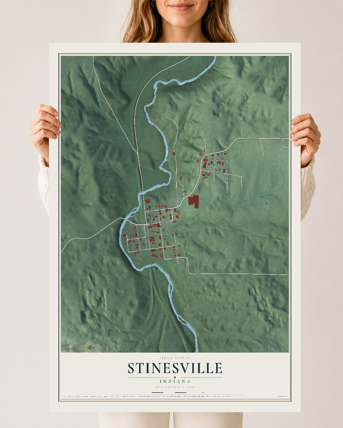 Map of Stinesville, Indiana, 24 x 36 inch unframed archival matte print