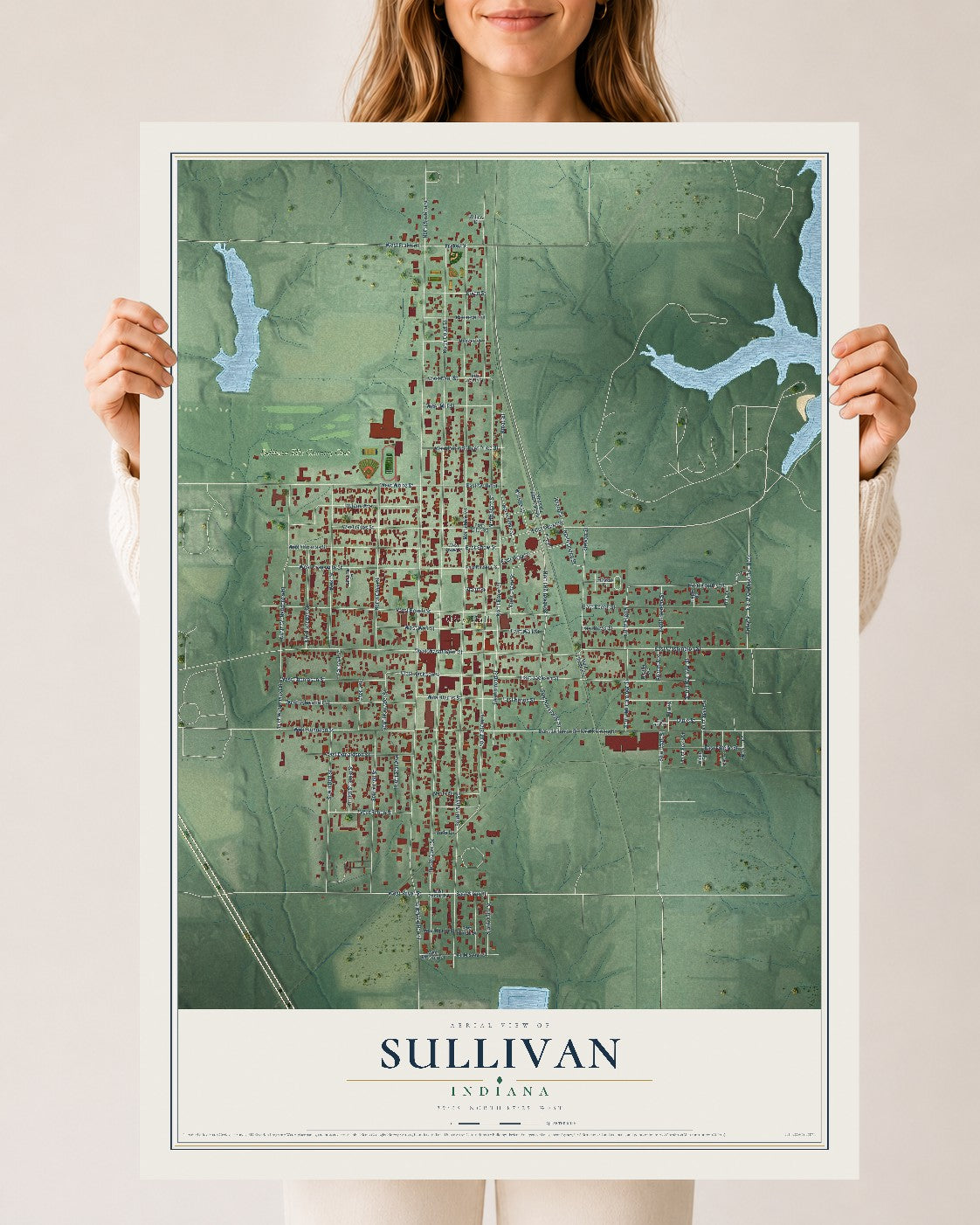 Map of Sullivan, Indiana, 24 x 36 inch unframed archival matte print