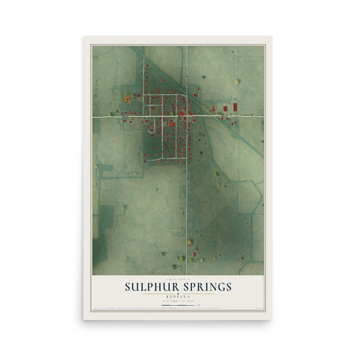 Map of Sulphur Springs, Indiana, 12 x 18 inch unframed archival matte print