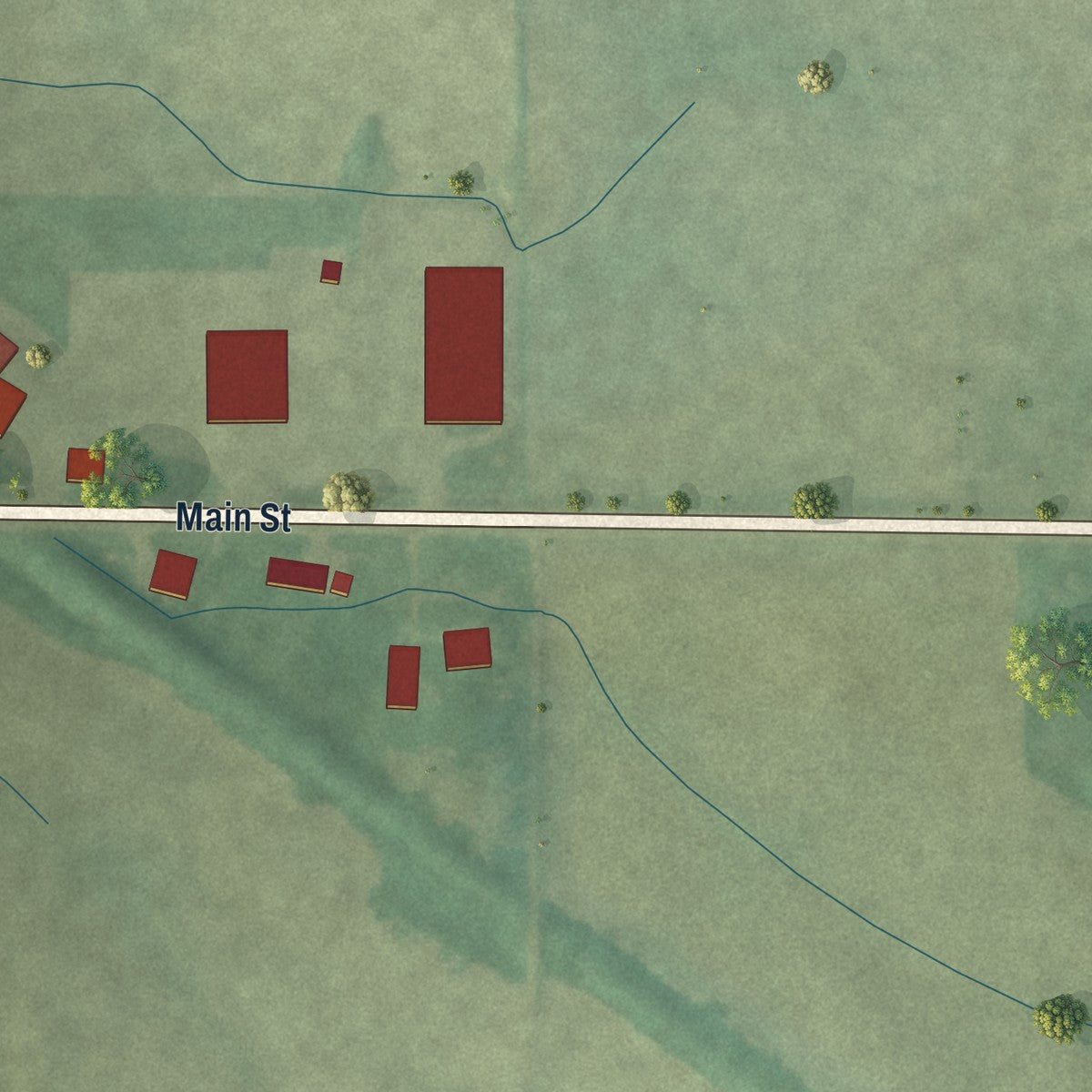 Second close-up of the map of Sulphur Springs, Indiana print showing more streets and buildings