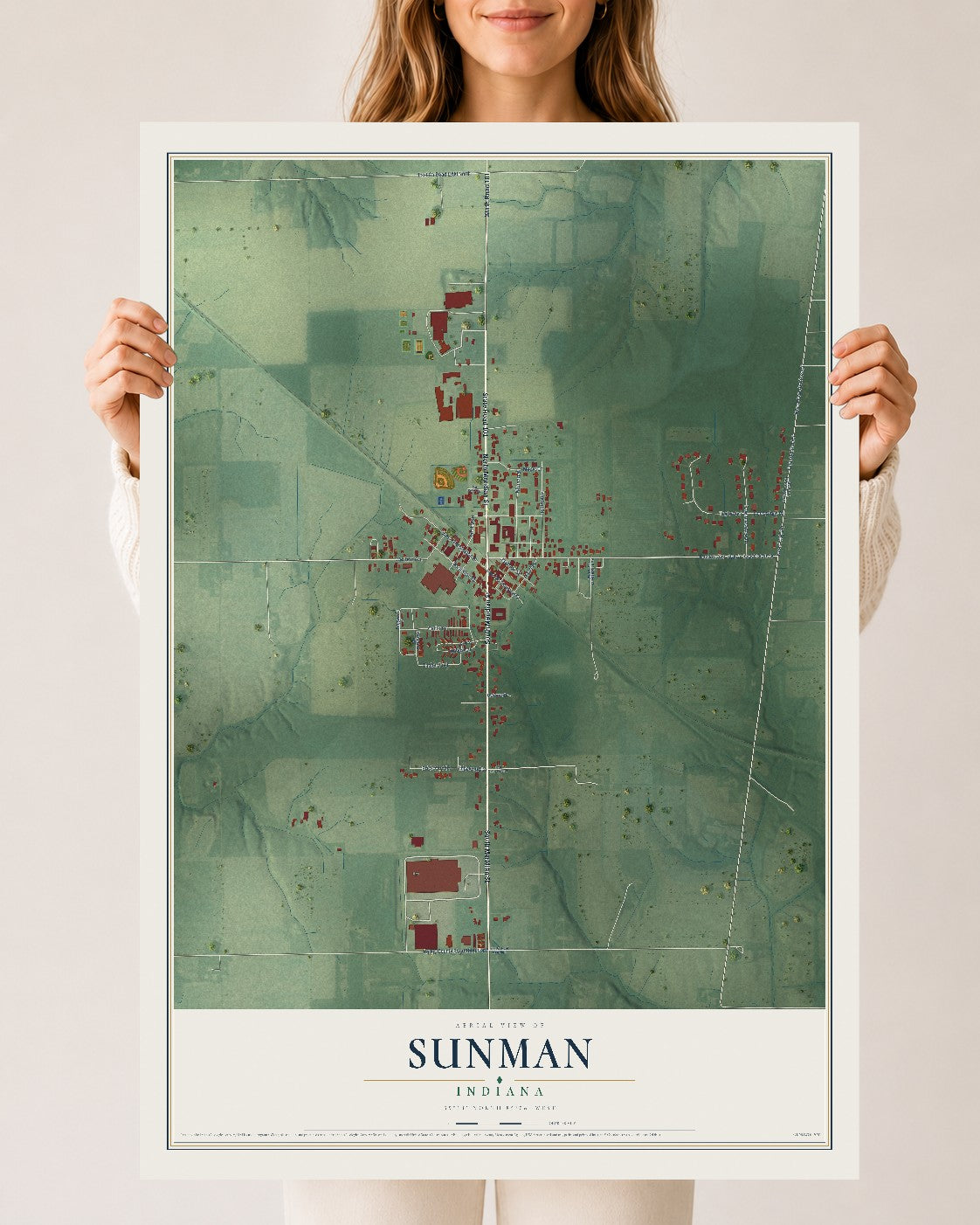 Map of Sunman, Indiana, 24 x 36 inch unframed archival matte print