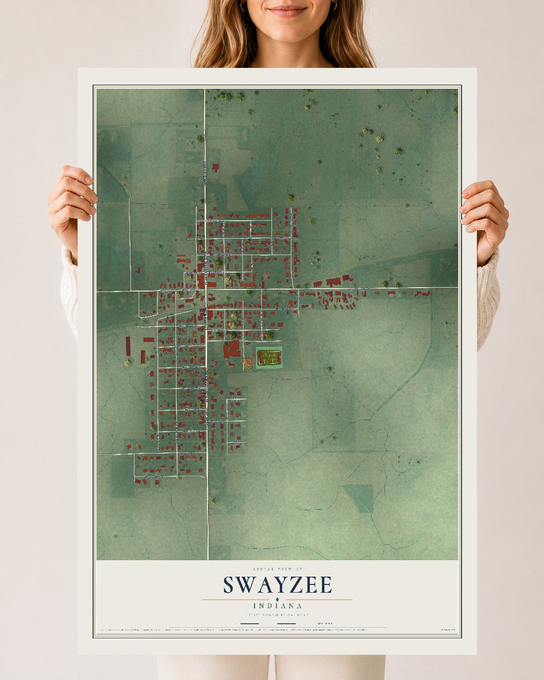 Map of Swayzee, Indiana, 24 x 36 inch unframed archival matte print