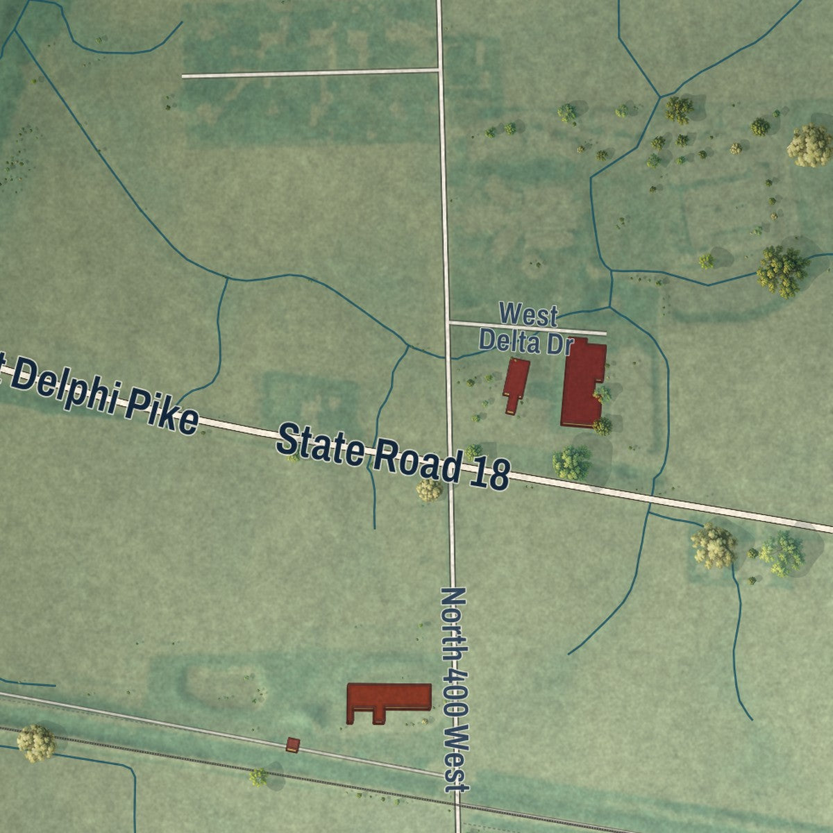Second close-up of the map of Sweetser, Indiana print showing more streets and buildings