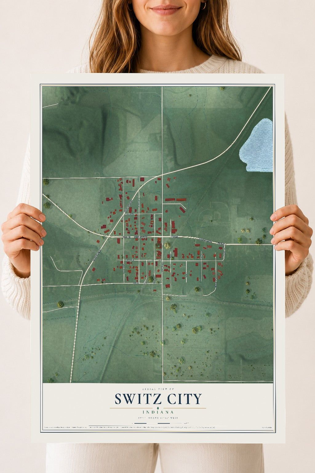 Map of Switz City, Indiana, 18 x 24 inch unframed archival matte print