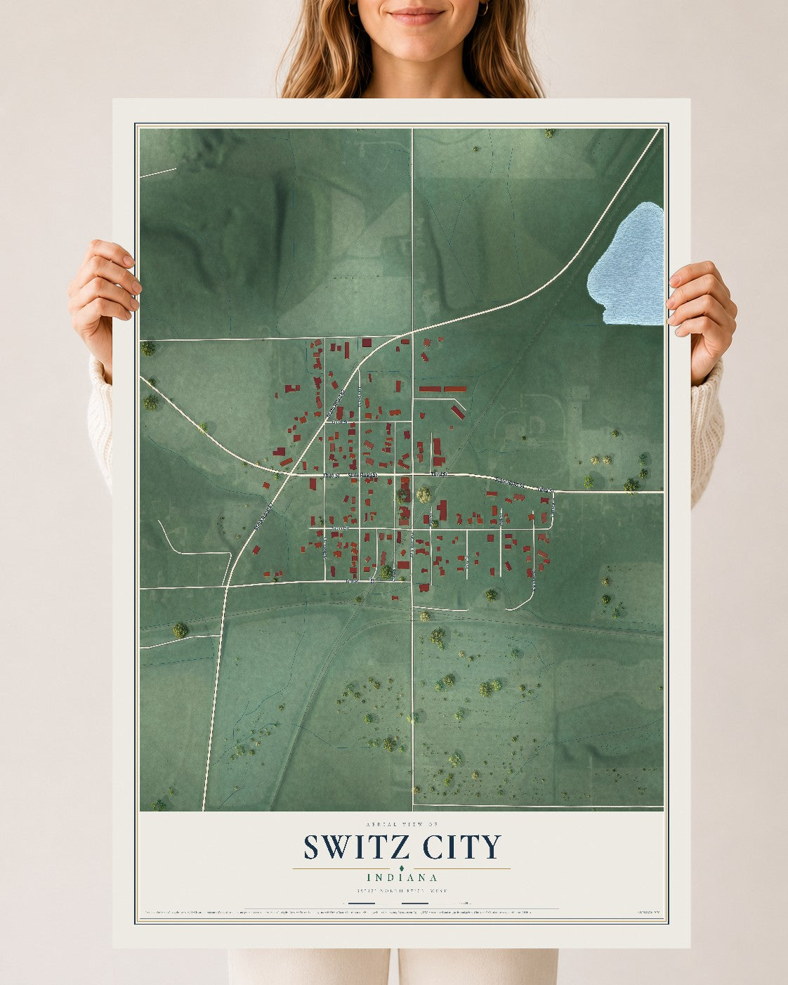 Map of Switz City, Indiana, 24 x 36 inch unframed archival matte print