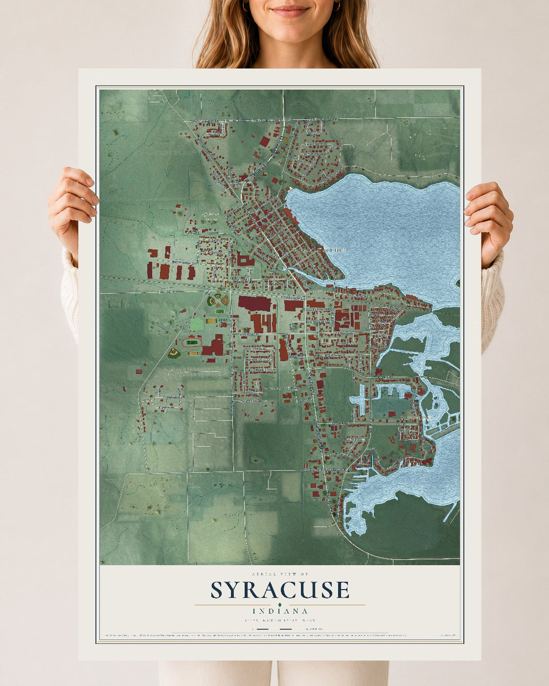 Map of Syracuse, Indiana, 24 x 36 inch unframed archival matte print