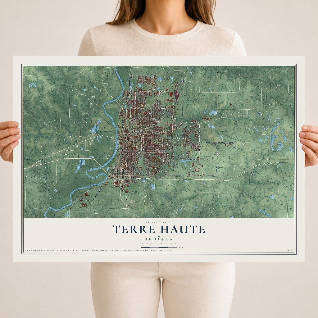 Map of Terre Haute, Indiana, 18 x 24 inch unframed archival matte print