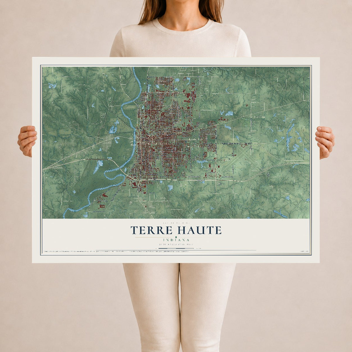 Map of Terre Haute, Indiana, 24 x 36 inch unframed archival matte print