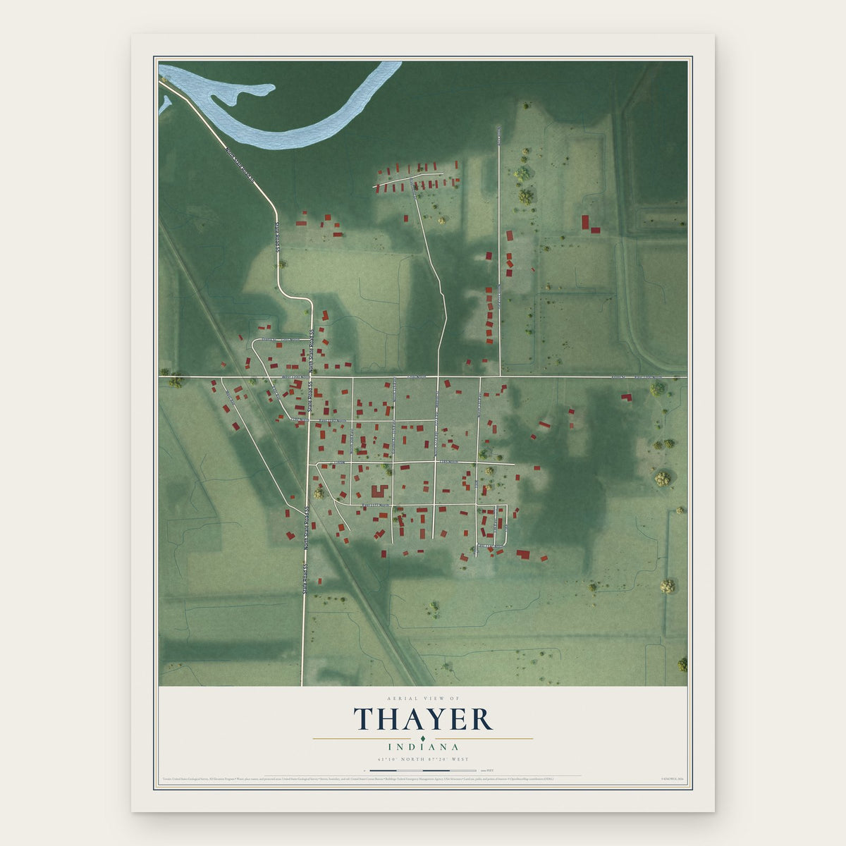 Thayer, Indiana map print, the full design