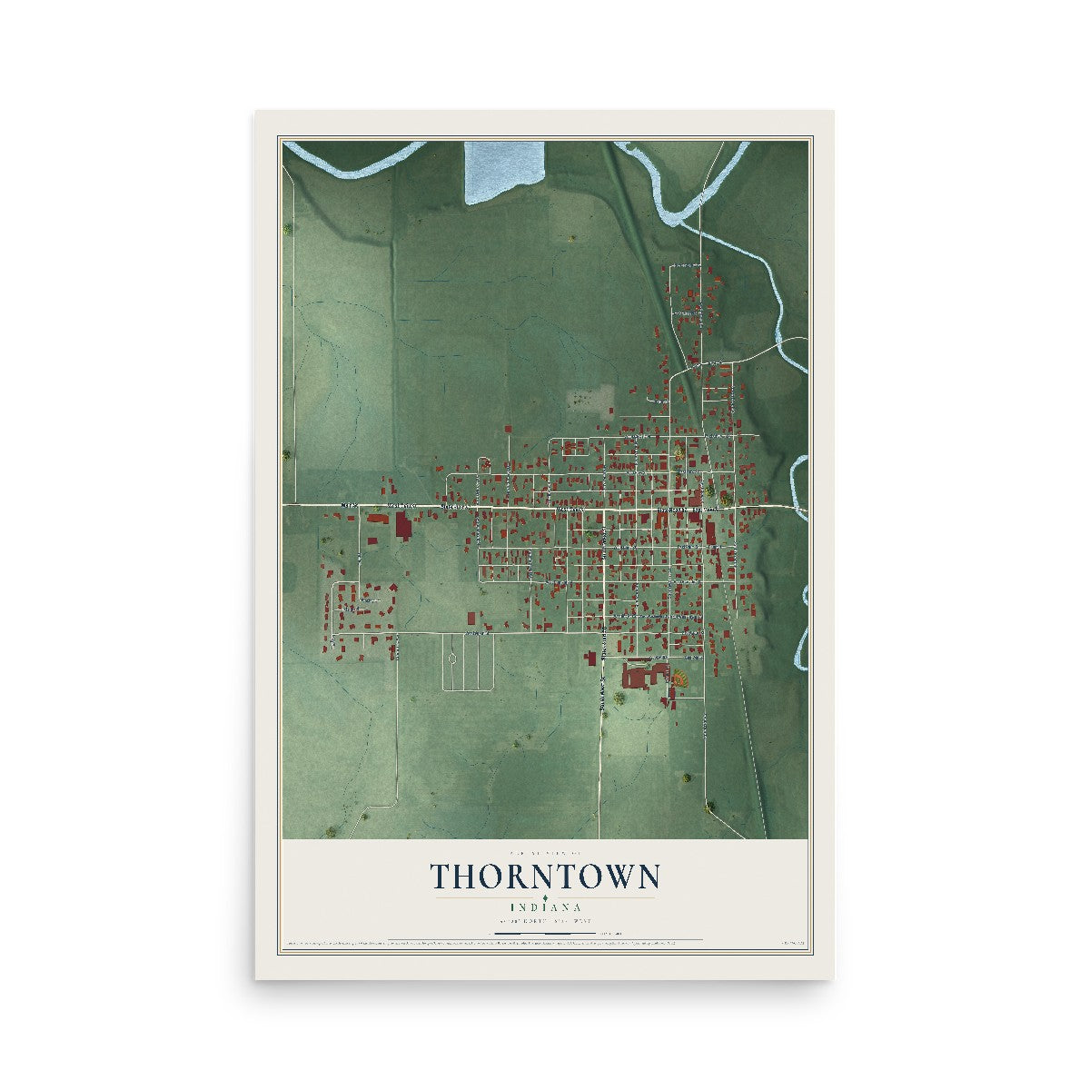 Map of Thorntown, Indiana, 12 x 18 inch unframed archival matte print