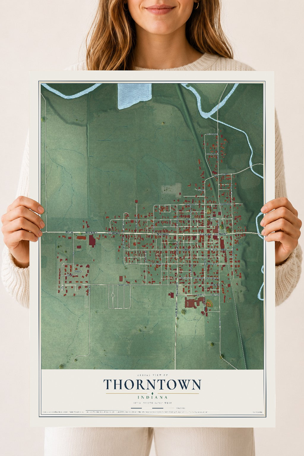 Map of Thorntown, Indiana, 18 x 24 inch unframed archival matte print