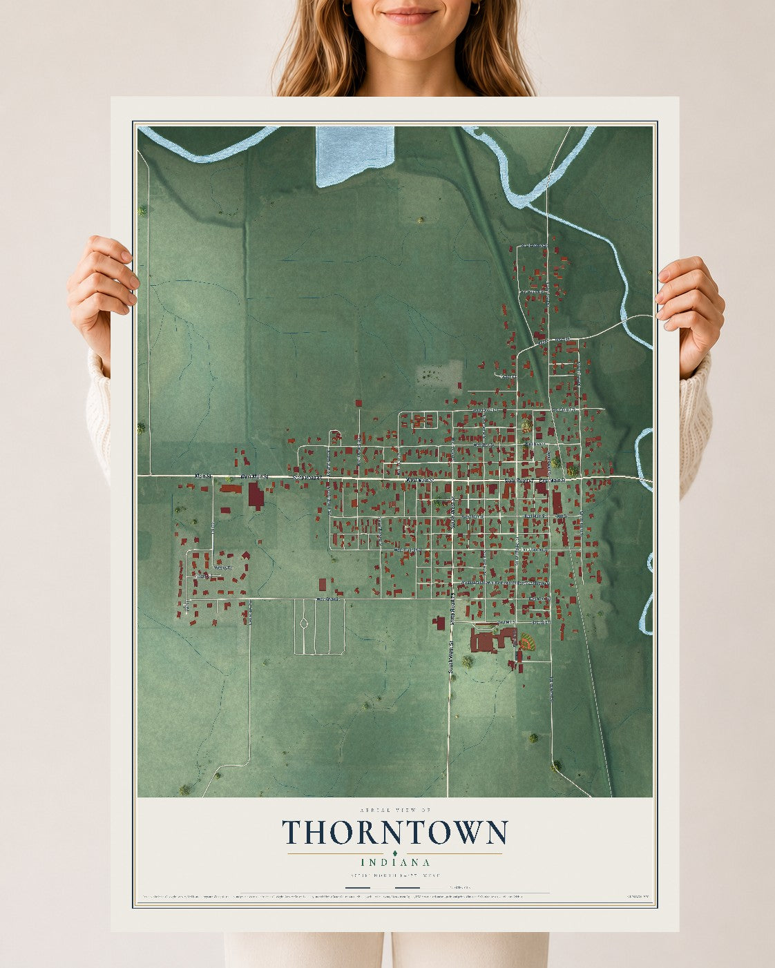 Map of Thorntown, Indiana, 24 x 36 inch unframed archival matte print