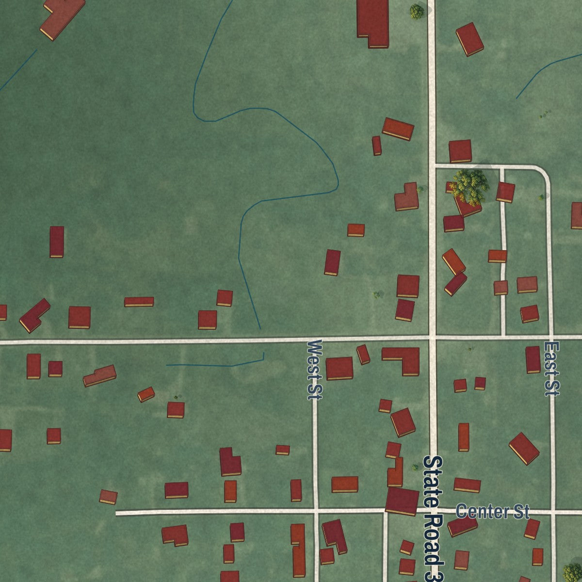 Close-up of the map of Tippecanoe, Indiana print showing street and building detail