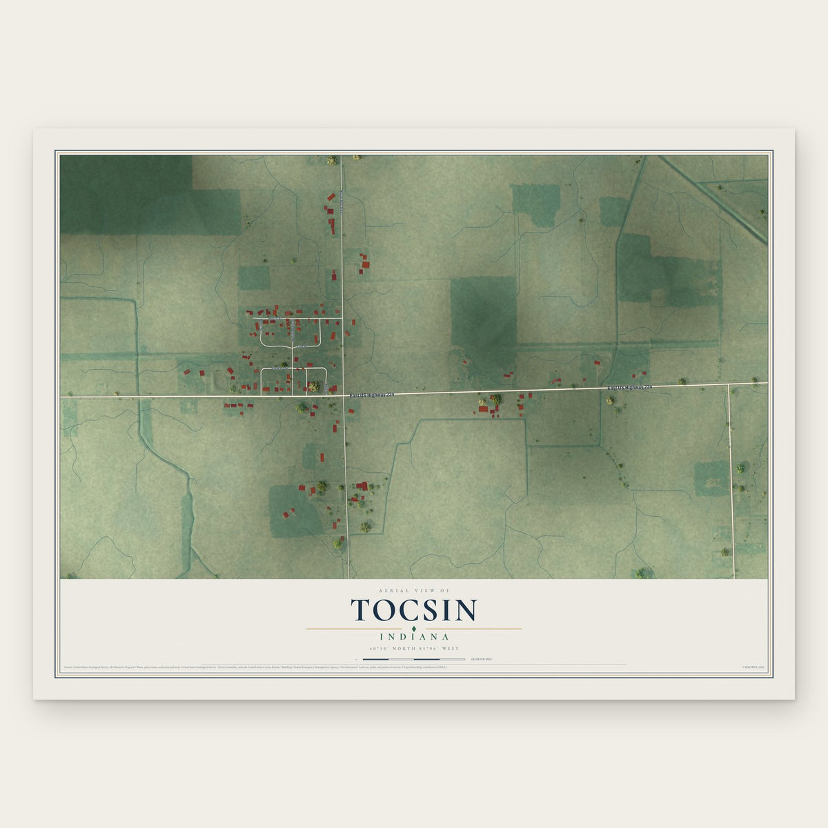 Tocsin, Indiana map print, the full design