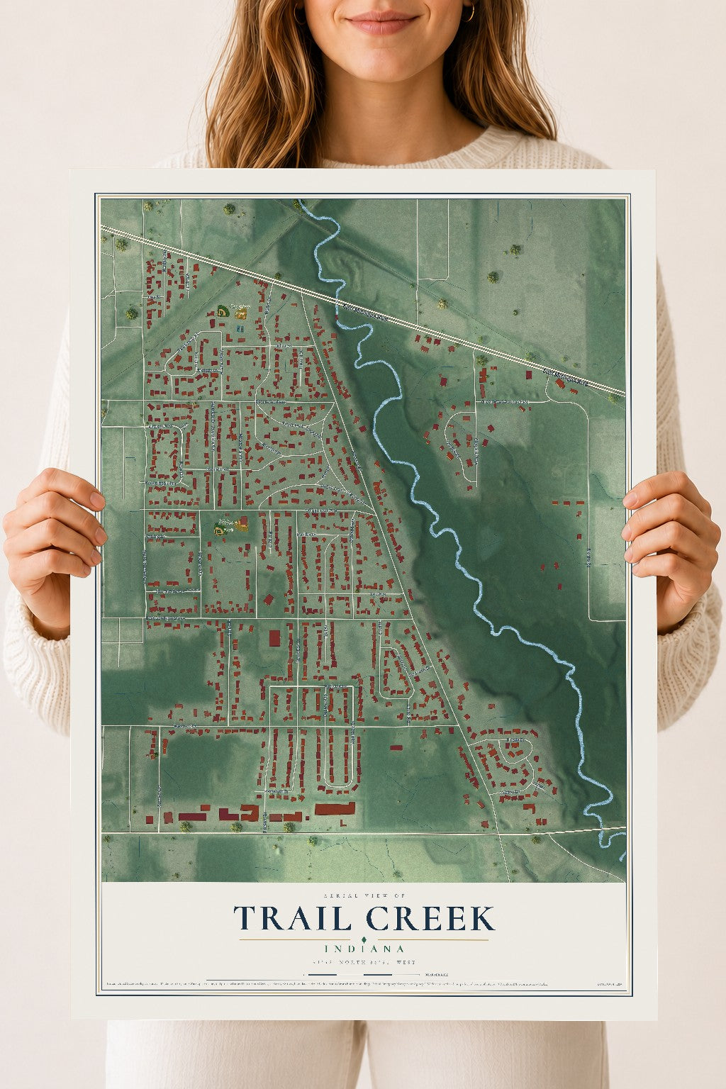 Map of Trail Creek, Indiana, 18 x 24 inch unframed archival matte print