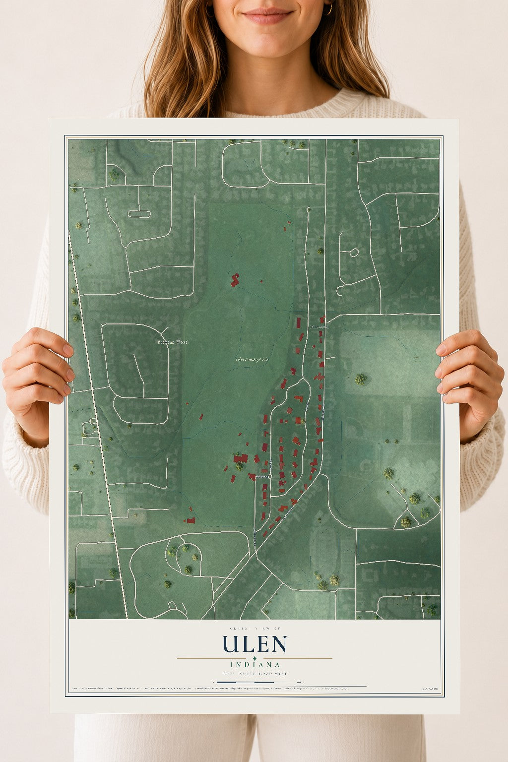 Map of Ulen, Indiana, 18 x 24 inch unframed archival matte print