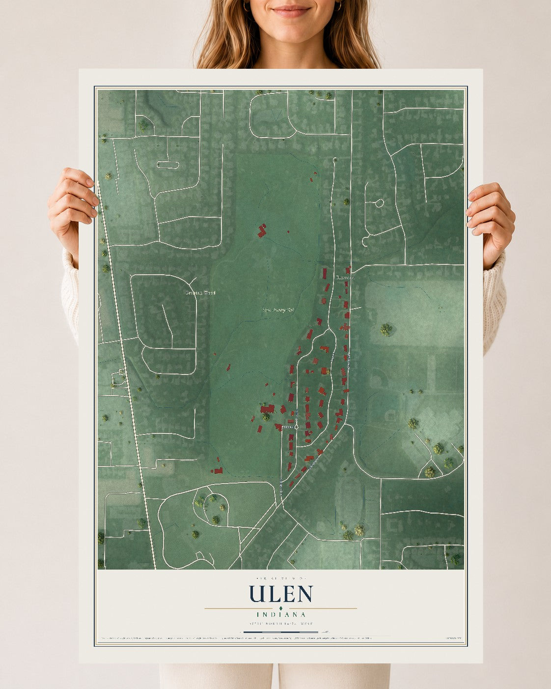 Map of Ulen, Indiana, 24 x 36 inch unframed archival matte print