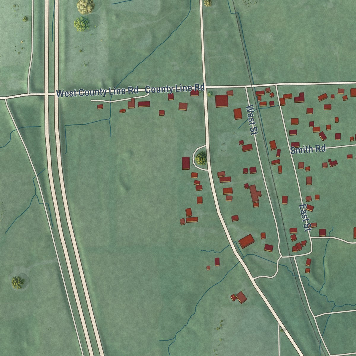 Close-up of the map of Underwood, Indiana print showing street and building detail