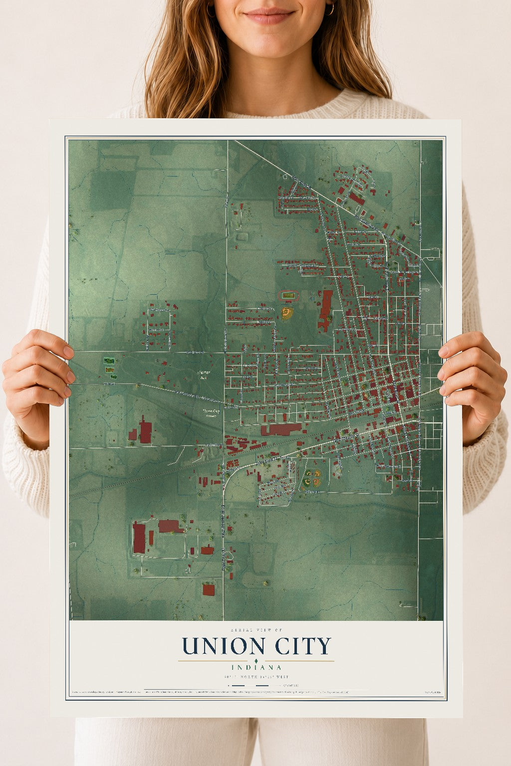 Map of Union City, Indiana, 18 x 24 inch unframed archival matte print
