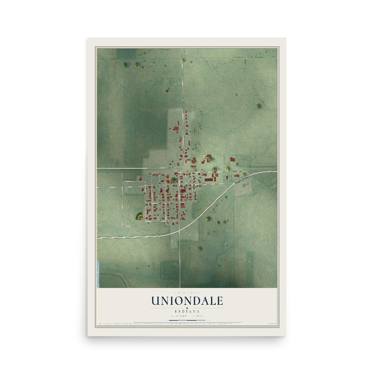 Map of Uniondale, Indiana, 12 x 18 inch unframed archival matte print