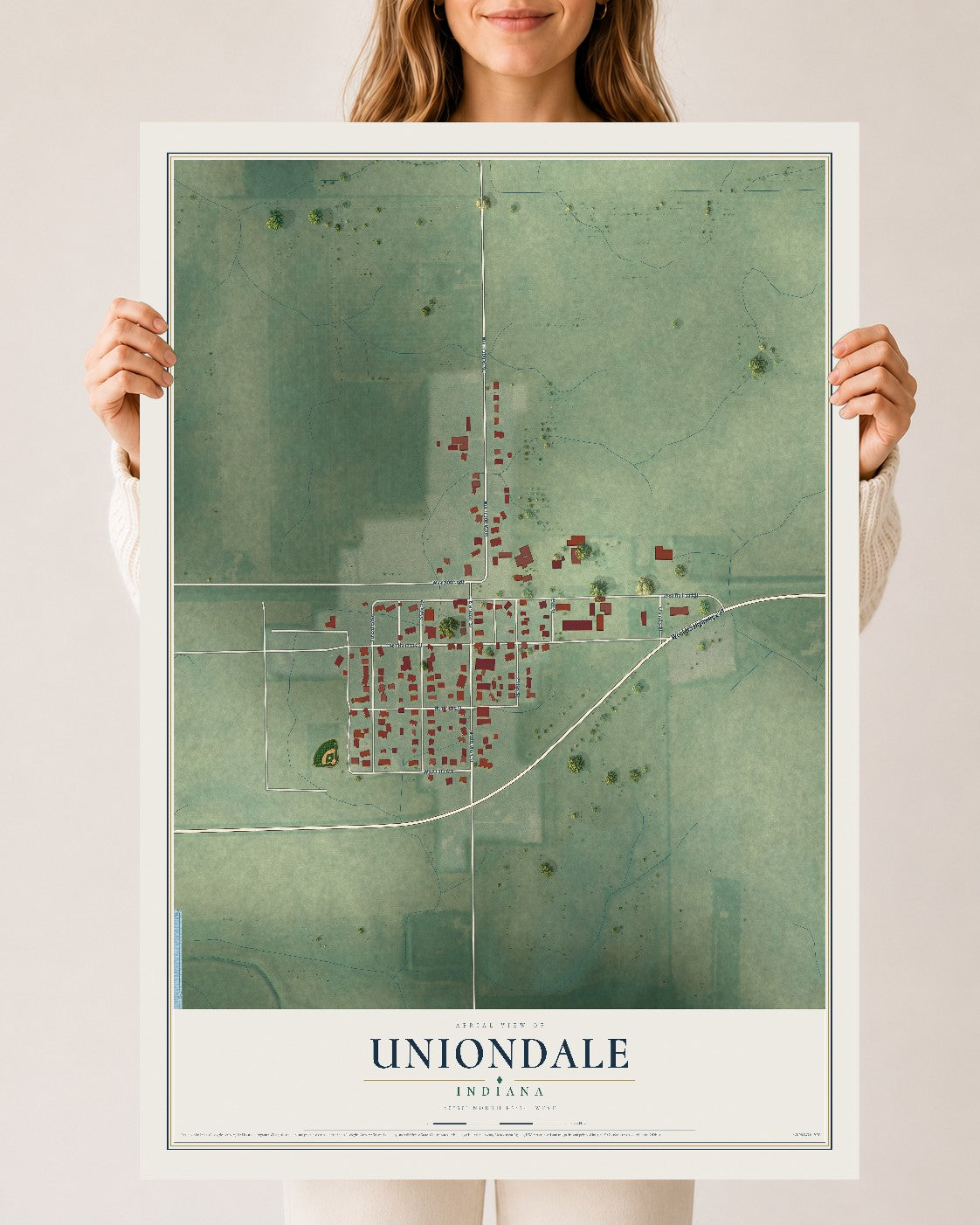Map of Uniondale, Indiana, 24 x 36 inch unframed archival matte print