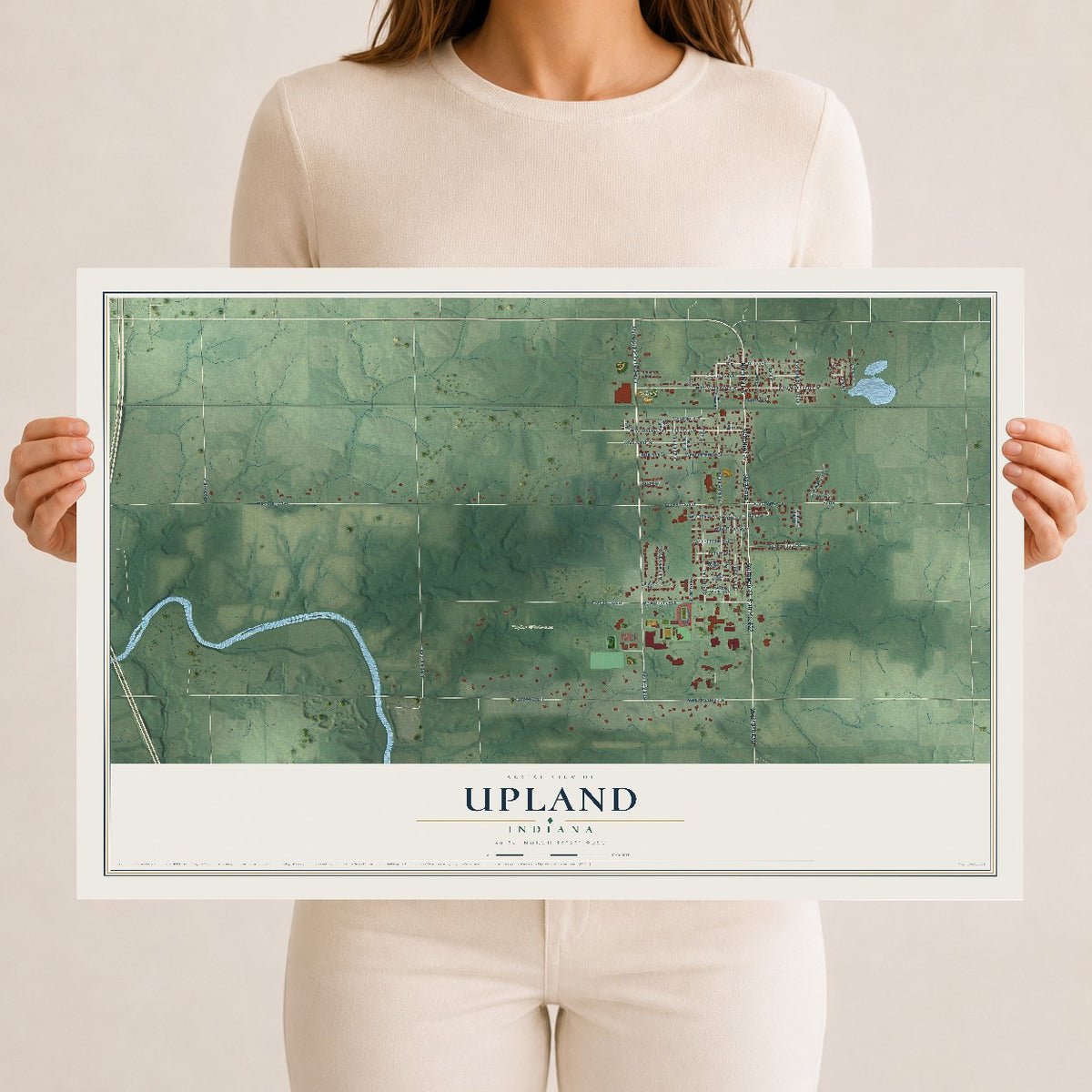 Map of Upland, Indiana, 12 x 18 inch unframed archival matte print