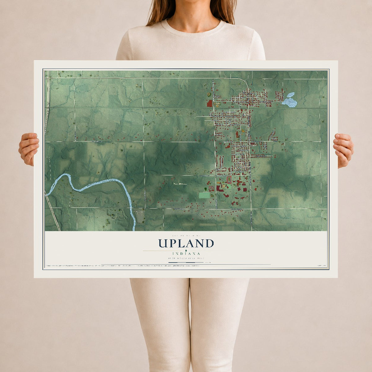 Map of Upland, Indiana, 24 x 36 inch unframed archival matte print