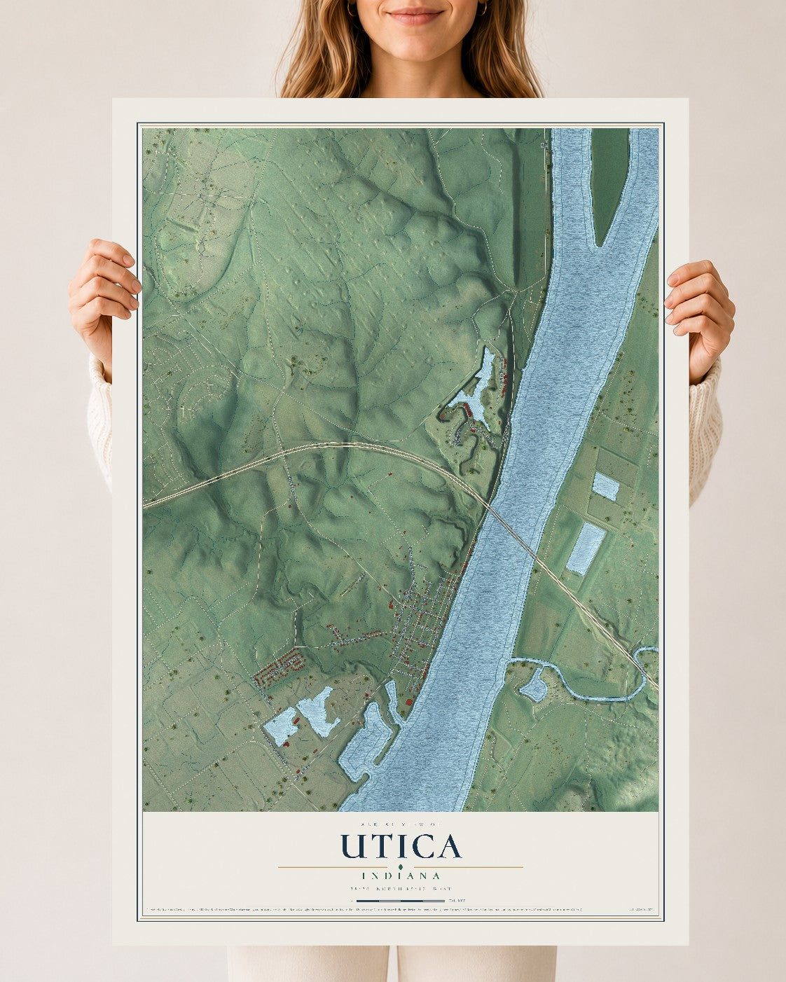 Map of Utica, Indiana, 24 x 36 inch unframed archival matte print
