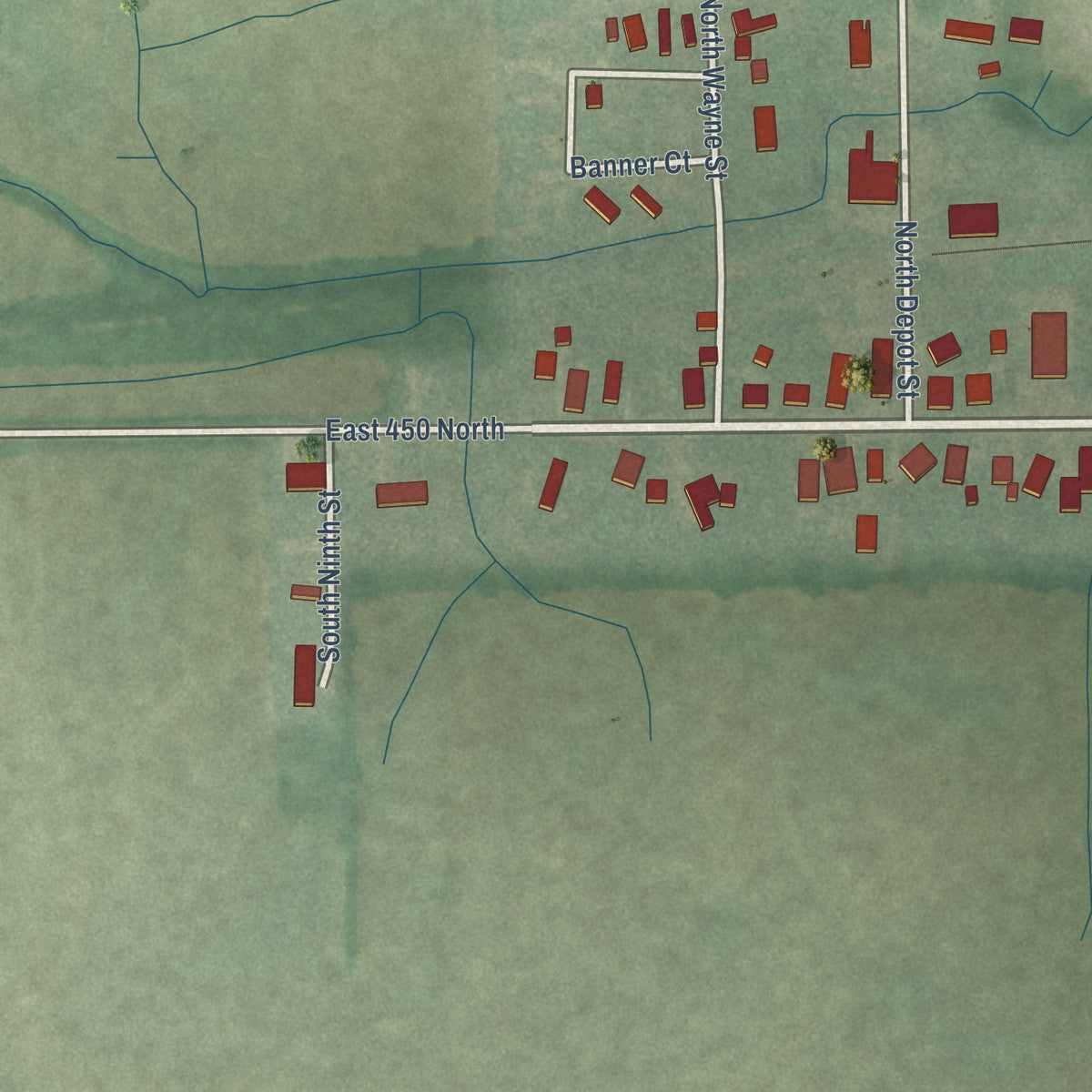 Second close-up of the map of Van Buren, Indiana print showing more streets and buildings