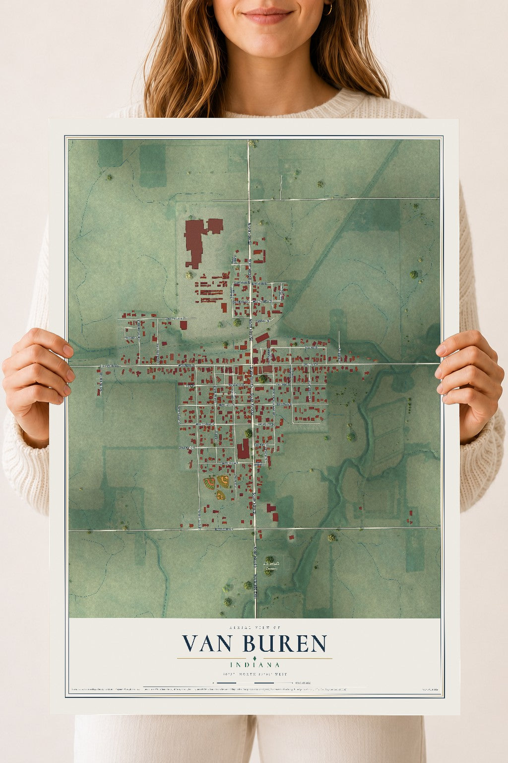 Map of Van Buren, Indiana, 18 x 24 inch unframed archival matte print