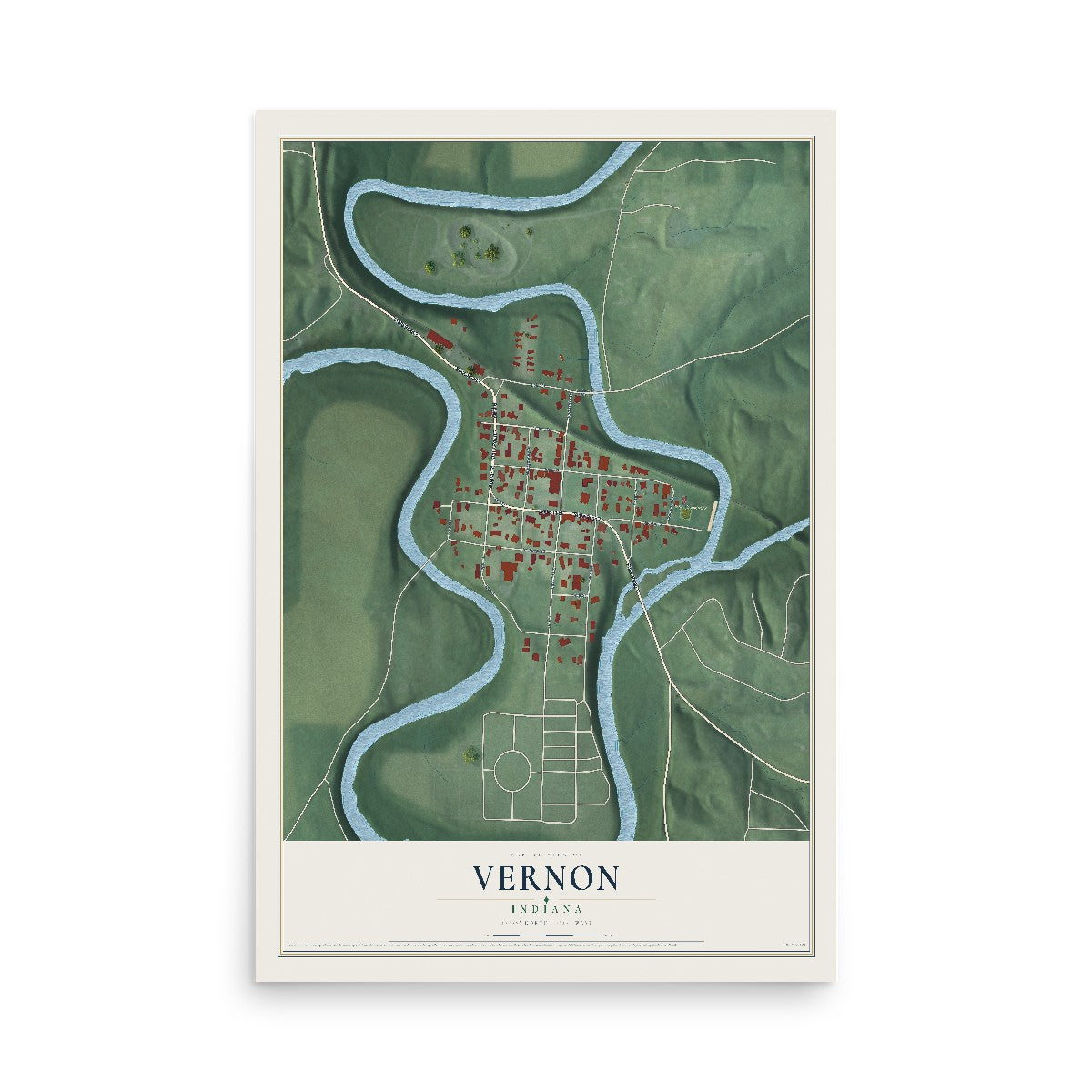 Map of Vernon, Indiana, 12 x 18 inch unframed archival matte print